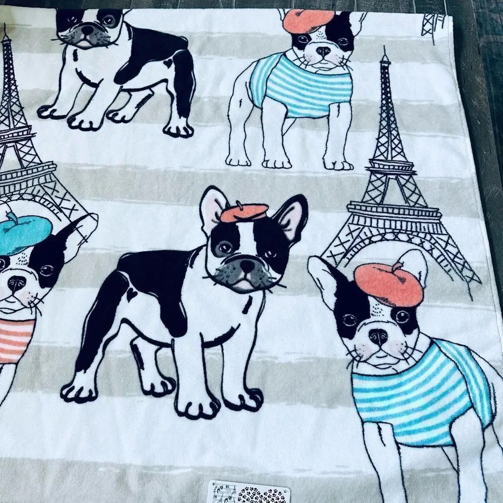 Frenchie Paris Beret Dog Eiffel Tower Dogs Bath Towel
